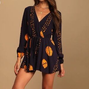 Lulus Adventuresome Dark Purple Tie-Dye Long Sleeve Romper